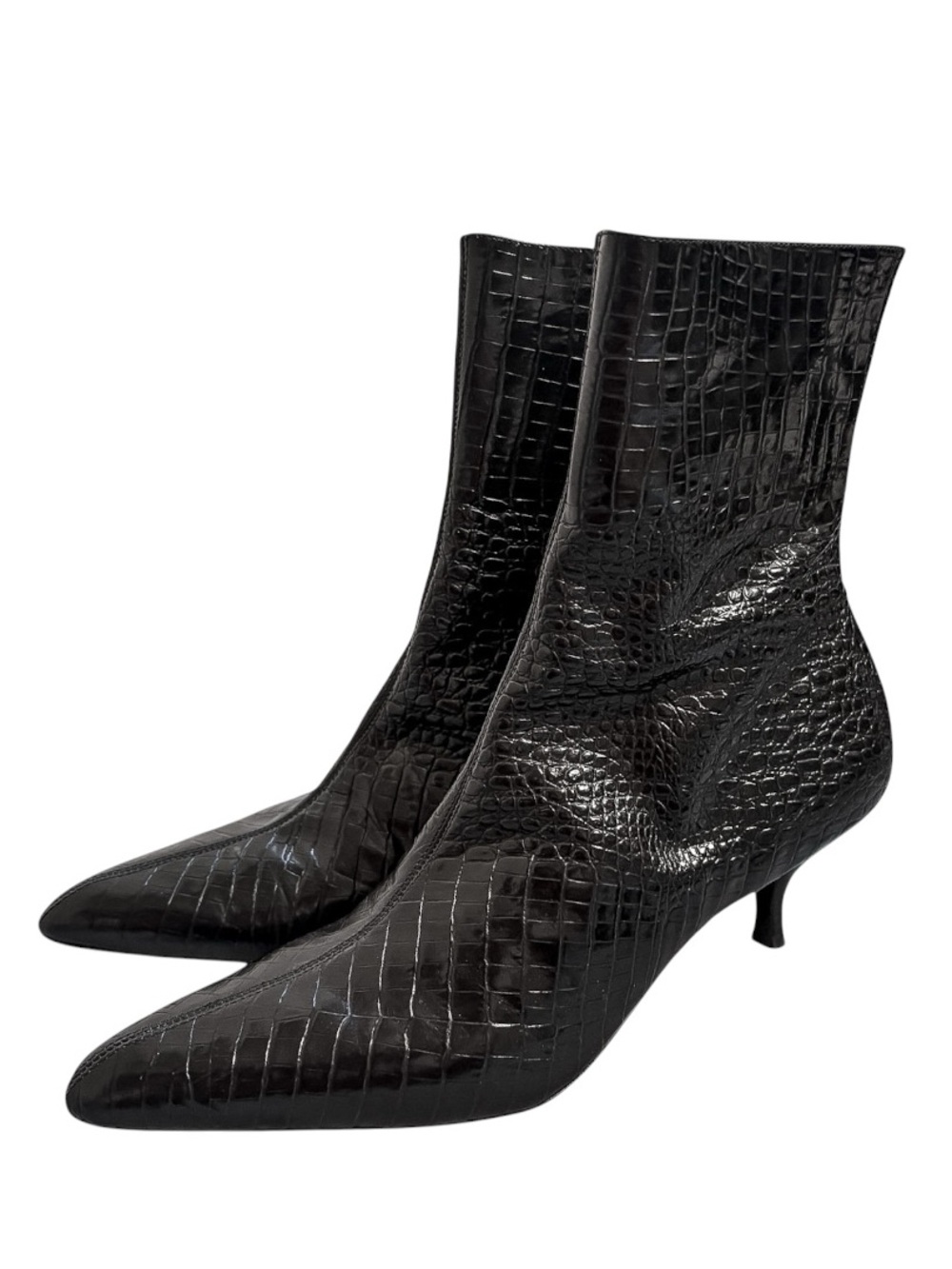 Ann Taylor Leanne Leather Croc Embossed Kitten Heel Booties/Boots